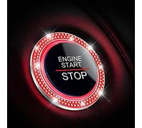 Adunsiaoto 2 Pcs Car Start Button Decoration Ring, Car Crystal Emblem Sticker Push Button Iginition Ring, Car Crystal Rhinestone Ring Emblem Sticker Push Start Button, Cars Decoration(Red)