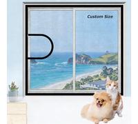 ADUODAO Custom Size Cat Protection Window Mesh with Zipper, Self-Adhesive Mosquito Insect Screens Cat Safety Nets Prevent Pets Jumping Out From Window Bedroom Living Room