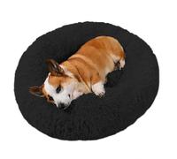 ADUODAO Fluffy Cuddler Dog Sofa Bed Donut Calming Cat Bed, Plush Dog Basket with Anti-Slip Bottom, Soft Long Plush Round Pet Cushion for Large Medium Small Pets (80cm/31.5in,Black)