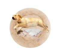 ADUODAO Round Plush Dog Bed Orthopedic Pet Nest, Washable Calming Puppy Sofa Bed Cuddler Cat Cushion, Anti Anxiety Pet Bed for Large Medium Small Dogs and Cats (120x120x20cm,Beige)