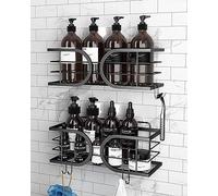Adurei Shower Caddy No Drill Wall Mounted 304 Stainless Steel Durable Large Capacity Adhesive Shower Rack Organiser Quick Dry Rustproof Bathroom Storage Shelves - 2 Pack (Black)