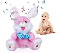 Adurello Singing Plush Bunny Musical Toy Peek a Boo Bunny Repeat What You Say Interactive Animated Stuffed Animal Toys for Baby Kids (Pink)