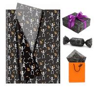 Adurself 100 Sheets Halloween Tissue Paper 14"X20" Black White Wrapping Paper with Dancing Skeleton and Orange Pumkin Pattern Art Packing for Halloween Birthday Party Gift Bag DIY Crafts