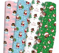 Adurself 28 x 40 In African American Christmas Wrapping Paper Black Santa Angel Merry Christmas Assorted Design, Folded Flat Gift Wrap Paper - 6 Jumbo Sheets for Black People Winter Holiday Birthday