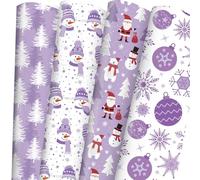 Adurself 28 x 40 In Christmas Wrapping Paper, Purple Snowflake Santa Xmas Tree Snowman Bear Assorted Design, Folded Flat Gift Wrap Paper - 6 Jumbo Sheets for Xmas Winter Holiday Birthday Party