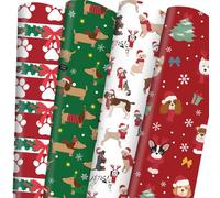 Adurself 28 x 40 In Christmas Wrapping Paper, Red Green Christmas Dog Paw Prints Stocking Assorted Design, Folded Flat Gift Wrap Paper - 6 Jumbo Sheets for Xmas Winter Holiday Birthday Party