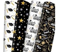 Adurself 28 x 40 In Graduation Wrapping Paper Black Gold Class of 2025 Graduation Cap Assorted Design, Folded Flat Gift Wrap Paper - 6 Jumbo Sheets for School College Congrats Grad Party Celebration