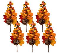 Adurself 6 Pack Fall Stems Artificial Berry Picks Fall Picks with Pine Cone Maple Leaves Branches Decorations for Harvest Autumn Thanksgiving Day Flower Arrangements Wreaths Indoor Outdoor Home Decor