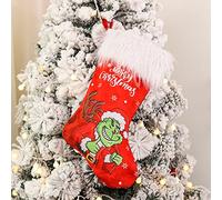 Adurself The Grinch Christmas Stocking, 17.7 inches Large Stockings The Grin-ch Candy Gift Socks Christmas Ornament Decorations for Family Holiday Xmas Party Decorations