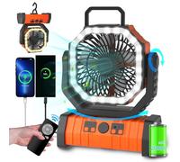 ADUST Camping Fan - 20000mAh Battery Powered Fan Rechargeable with LED Lantern Portable Outdoor Tent Fans with Hanging Hook, Battery Operated, Cordless, 4 Speeds, Remote Control - Orange