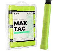 ADV MaxTac Tacky Tennis Overgrips, 12-Pack, Extremely Tacky Non-Slip, Glue-Thin & Easy to Use Pro Grip Tape, Volt