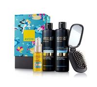 Advance Techniques Argan Oil Gift Set includes shampoo, conditioner, serum and fold up brush - Gift Boxed by Avon.
