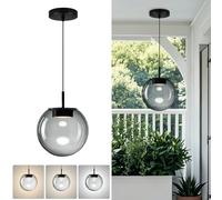 Advanced 3CCT Smoke Glass Pendant Light, Built-in LED Panel for Ultra-Even, Glare-Free Lighting, Modern Design and Stylist Fixture for Kitchen Island, Dining Table and Bedside (20cm, 1-Pack)