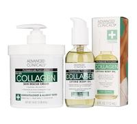 Advanced Clinicals Anti-Aging Collagen Cream and Collagen Body Oil Set. Large 16oz cream for face and body and 4oz body oil helps firm and tighten skin.