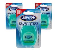Advanced Dental Floss Mint Waxed with Fluoride, 100m Pack of 3 | Easy Glide Anti-Shred Nylon PTFE, Plaque Removal, Fresh Breath, Adult & Family Use, Floss for Tight Spaces