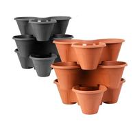 Advanced Farming Strawberry Planter Trio - Stackable Outdoor Garden Plastic Plant Pot Set for Vertical Gardening (Brown)