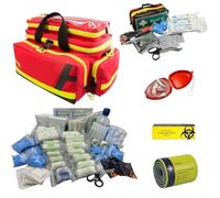 Advanced First Aid Kit in Professional Medical Bag, Comprehensive Emergency Kit with Dressings, Bandages, Eyewash, Ice Packs, Large (Advanced Plus Kit in Red Bag)