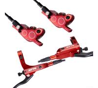Advanced Hydraulic Brakes for Mountain Bikes Four Piston Design for Superior Control and Stopping Efficiency (red)
