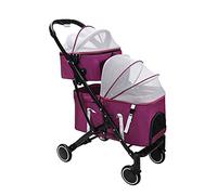 Advanced Pet Stroller for 2 Cats Dogs Pet Double-Layer Strollers Cat Strollers Dog Prams Pushchairs Detachable Two-Layer Stroller Travel Cart Carrier (Blue) (Purple)