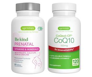 Advanced Prenatal Multivitamin + High Absorption CoQ10 100mg 120 Softgels Pregnancy Support Bundle by Igennus