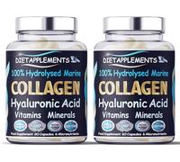 Advanced Skin, Hair, Nails, Bones Complex. Marine Collagen from Wild Fish 1000mg, Hyaluronic Acid 200mg; Vitamin C, Zinc, Copper; E, B2, Iodine. 100% Hydrolyzed Peptides Supplement - 2 Bottles