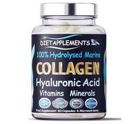 Advanced Skin, Hair, Nails, Bones Complex. Marine Collagen from Wild Fish 1000mg, Hyaluronic Acid 200mg; Vitamin C, Zinc, Copper for Immune System; E, B2, Iodine. 100% Hydrolyzed Peptides Supplement.