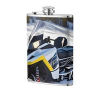 Advanced Snowmobile 8oz Leather Hip Flask - Stainless Steel Whiskey Flask for Drinks, Pocket Liquor Set for Men Wedding Groomsman