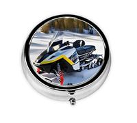 Advanced Snowmobile A Round Mini Pillbox with Three Compartments for Storing Vitamins, Fish Oil, and Nutritional Supplements.