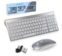 Advanced Wireless Keyboard and Mouse Combo, Three Modes 5-in-1 (Bluetooth x 3 + 2.4G + USB-C), Quiet Rechargeable Ultraslim, US QWERTY Layout Wireless Keyboard for Computer/Desktop/PC/Laptop/Notebook