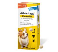 Advantage Chewable 225mg Chewable Tablets for Dogs >5.5-11kg (1 pack), Flea and Tick Treatment, Fast Acting Kills Fleas Within Hours, Prevention Last