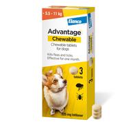 Advantage Chewable >5.5-11kg Chewable Tablets for Dogs 225mg (3 pack), Flea and Tick Treatment, Fast Acting Kills Fleas Within Hours, Prevention Last