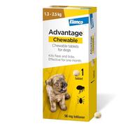 Advantage Chewable 56mg Chewable Tablets for Dogs 1.3-2.5kg (1 pack), Flea and Tick Treatment, Fast Acting Kills Fleas Within Hours, Prevention Lasts For A Month, Easy To Administer