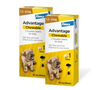 Advantage Chewable 56mg Chewable Tablets for Dogs 1.3-2.5kg (2 pack), Flea and Tick Treatment, Fast Acting Kills Fleas Within Hours, Prevention Lasts For A Month, Easy To Administer