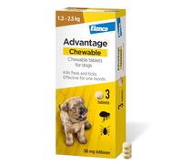 Advantage Chewable 56mg Chewable Tablets for Dogs 1.3-2.5kg (3 pack), Flea and Tick Treatment, Fast Acting Kills Fleas Within Hours, Prevention Lasts For A Month, Easy To Administer