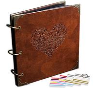 ADVcer Photo Album or DIY Scrapbook (10x10 inch 50 Pages Double Sided), Vintage Leather Cover Three-Ring Binder Picture Booth Albums with 6 Colors 306pcs Self Adhesive Photos Corners for Memory Keep