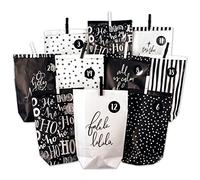 Advent Calendar 2022 to Fill - 24 Black and White Gift Bags and 24 Number Stickers and Clips - Holy Night Motif Black & White - for Crafts and Giving - Christmas, Holy Night Black & White