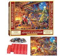 Advent Calendar 2024 Jigsaw Puzzle, Christmas Cottage with Santa, 1008 Pieces, 24 Boxes for Christmas Countdown, Home Decor Gift for Adults & Kids