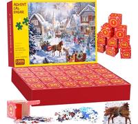 Advent Calendar 2024 Jigsaw Puzzles 1008 Pieces, Christmas Adventures Jigsaw Puzzle for Kids and Adults, 24 Days 24 Boxes Christmas Countdown Calendar, Winter Puzzle Gifts for Home Decoration