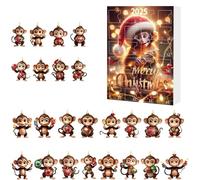 Advent Calendar 2025 24 Days Christmas 2D Flat Monkey Print Pendant Halloween Cute Cartoon Monkey 2D Acrylic Countdown Calendar AI Christmas Tree Pendant Acrylic Halloween Elemen (Orange, 26x18cm)