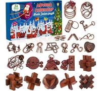 Advent Calendar 2025-24 Days of Christmas Brain Teaser Puzzle Countdown with 12 Wooden Unlock Interlocking & 12 Metal Puzzles - Xmas Gift for Boys, Girls, Teens