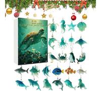 Advent Calendar 2025 | 2D 24 Days Christmas Pendants | Sea Animal Calendar Tree Pendants for Holiday Birthday Party Wall Entryway Table Living Room Bedroom