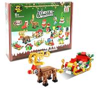 Advent Calendar 2025 Blocks, Mini Building Blocks, 24 Days Surprise Gift Box Countdown Calendar for Girl Boys 6 In 1 Christmas Tree Train House Block Toy Set