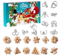 Advent Calendar 2025 Brain Teaser for Kids & Adults, 24 Days of Metal Puzzle Ring & Wooden Toy Games, Christmas Countdown with Mind IQ Logic Challenges, Unlock Interlock Gift for Boys Girls Teens