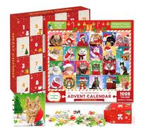 Advent Calendar 2025 - Christmas Cat Jigsaw Puzzles 1008 Pieces Advent Jigsaw for Kids and Adults, 24 Boxes Christmas Countdown Calendar Christmas Puzzle Gift for Him Her