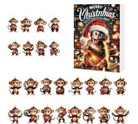 Advent Calendar 2025 Christmas Countdown Calendar Christmas 2D Flat Monkey Print Pendant Halloween Cute Cartoon Monkey 2D Acrylic Countdown AI Tree Pendant Acrylic Halloween Elemen (Orange, 26x18cm)