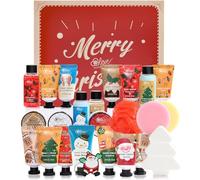 Advent Calendar 2025 Christmas Gifts Bath Sets for Women, 24pcs Spa Gift Set Includes Hand&Foot Cream, Body Scrub, Bubble Bath, Shampoo, Candles, Keychain, Body Lotion, Shower Gel, Bath Bomb（Red）