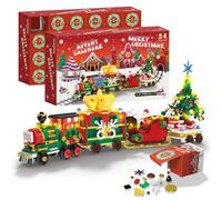 Advent Calendar 2025 Christmas Train Building Blocks Set, 24 Days Christmas Countdown Calendars Train Toy Building Blocks with LED Light, Thanksgiving Xmas Gifts for Men Women