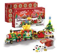 Advent Calendar 2025 Christmas Train Building Toy with LED Light, 24 Days Countdown Calendar Surprise Boxes, Creative Gift for Adults Teens and Kids (Red)