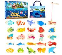 Advent Calendar 2025 Fishing Game for Kids,24 Days Christmas Countdown Calendar Wooder Fishing,Learning About Marine Fish,Christmas Wooden Fishing Game for Boys,Girls,Toddlers,and Kids
