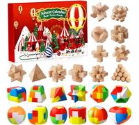 Advent Calendar 2025 for Kids-24 Days of Christmas Countdown Calendar with Plastic and Wooden Brain Teaser Puzzle Toys,Xmas Gift for Boys Girls Teens Adults